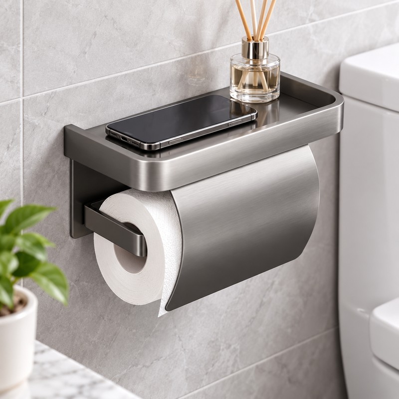 Toilet Paper Holder for Bathroom – Aluminum Alloy Self-Adhesive Wall