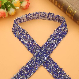 Diamante Ribbon, 1yard Length 1.2inch Width Sparkle Crystal Rhinestone Ribbon Mesh Wrap Roll for Wedding Cakes, Birthday Decorations, Baby Shower Events, Arts and Crafts Projects DIY Decor (Dark Blue)