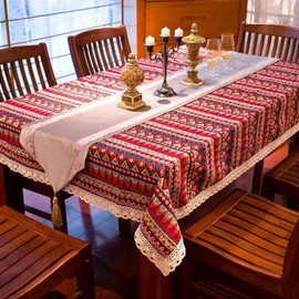 Ethnic Pattern Tablecloth, Rectangle, Square, Square Table, Round Table, Waterproof, Cotton, Linen, Comfortable Texture, Cute, Lace, High Quality, Size Options (51.2 x 70.9 inches (130 x 180 cm)