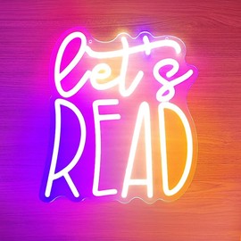 RSEthan LED Neon Sign Let's Read 13"x11.4" USB Powered Dimmable Purple Pink Gradient Classroom Library Reading Corner Decoration Motivational Gift for Teachers Students Book Lovers
