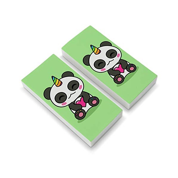 Cute Kawaii Unicorn Panda Holding Heart Eraser Set of 2