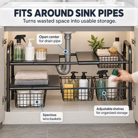 Expandable Under-Sink Organizer for Kitchen & Bathroom – Single-Tier 3-Panel Cabinet Shelf Storage Rack