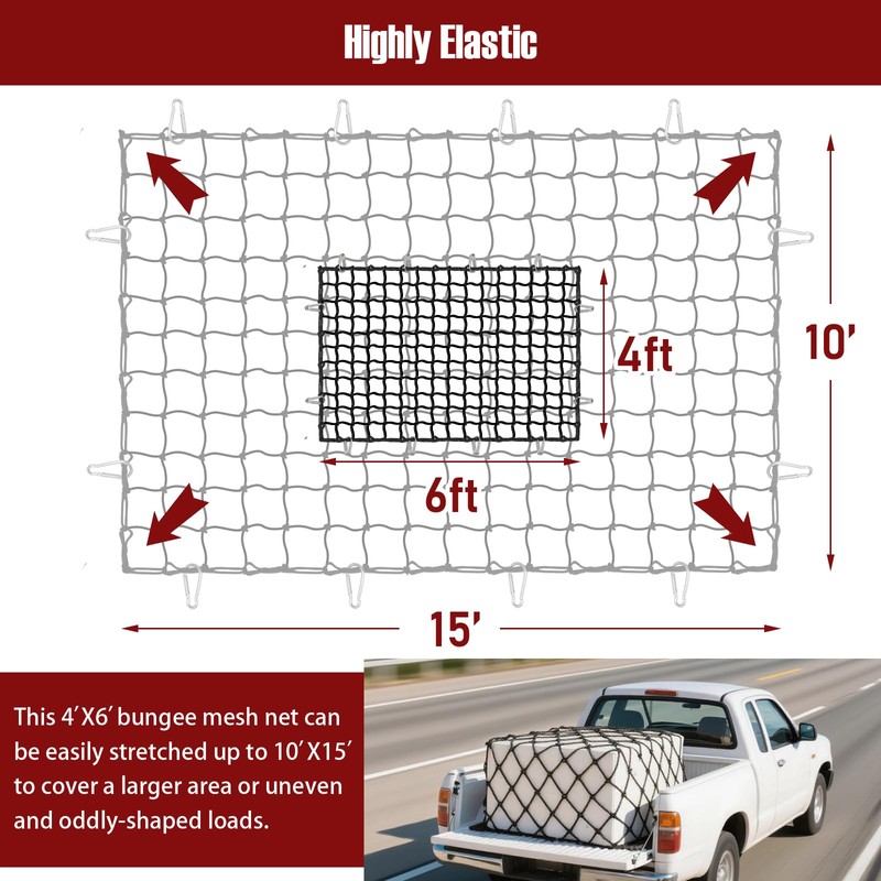 2 Pack Cargo Net for Pickup Truck Bed, 4' x