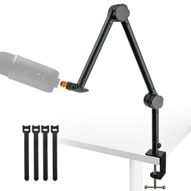 Rigych Mic Boom Arm Stand, Universal Suspension Boom Stand with Desk Mount Clamp, 5/8 to 3/8 Screw Adapter, Cable Ties, Compatible HyperX QuadCast, Blue Yeti Microphone & Shout Mount ect