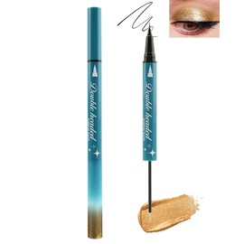 Glitter Liquid Eyeliner Black and Gold, 2 in 1 Matte Glitter Liquid Eye Liner Pen Eyeshadow Makeup Pen, Durable Waterproof Highly Pigmented Metallic Eyeliner Eye Makeup for Christmas-03