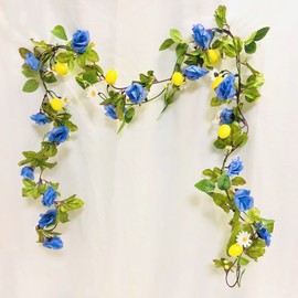 Artificial Lemon Rose Vine Garland,Artificial Fruit Flower Greenery Vine for Front Door,Wall,Home,Wedding,Christmas Decoration (Lemon+Rose)