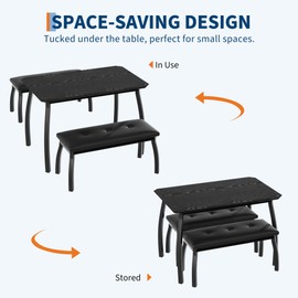Garvee 43'' Dining Table with 2 Upholstered Benches, Industrial Dining Table Set with Heavy Duty Metal Frame, 3-Piece Kitchen Furniture for Small Spaces, Studio, Restaurant, Home, Black