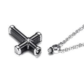 CikSco Stainless Steel Cross Cremation Ashes Urn Pendant Necklace Jewelry Lord’s Prayer Cross Ashes Necklaces Memorial Keepsake with Filling Kit (Silver Tone)