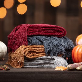 Chanasya Premium Chenille Fringe Throw Blanket - Velvet Soft Throw Blanket with Shimmer and Tassels - 50" x 65” - Cerulean