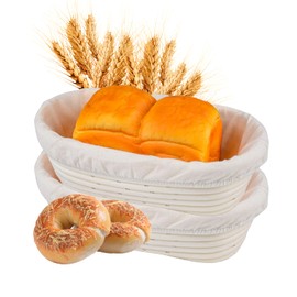 2 PCS 25cm/10" Banneton Proofing Basket,Oval Shaped Natural Southern Provisioning Basket with Linen Lining,Suitable for Handmade Bread Making by Professional and Family Bakers