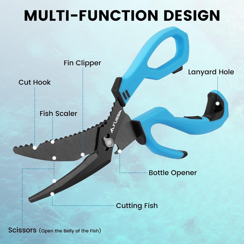 FLISSA 10" Fishing Scissors, Stainless Steel Detachable Kitchen Scissors, Fishing