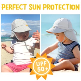 OLIKER Baby Sun Hat with Breathable Mesh, UPF 50+ Cotton Adjusrtable Unisex Toddler Sun Hat for Summer Beach Swim (0-6M Gray)
