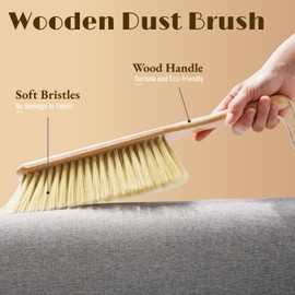 2 Pieces Dust Brush Hand Broom Wooden Bench Brushes with Soft Bristles Counter Brush with Long Wood Handle Household Cleaning Brush for Sofa Bed Pet Fireplace Car (Brown, Yellow)