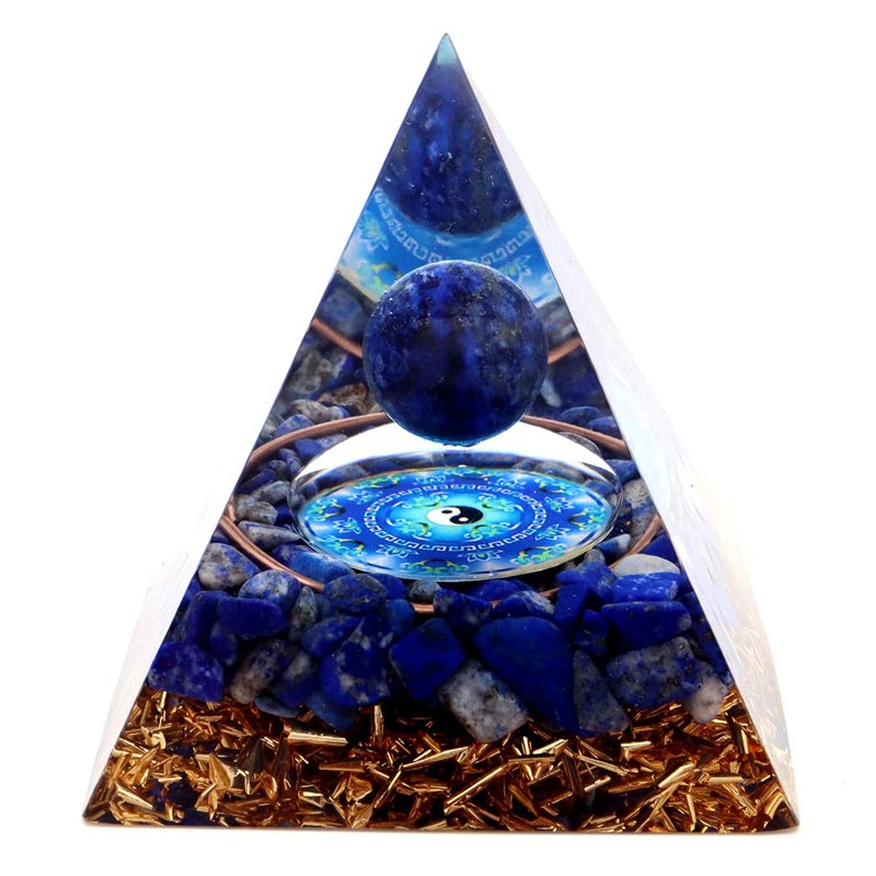 Gold Stone Orgonite Pyramid Figurine, Natural Stone, Power Stone, Purification,