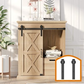 ZEKOO 2.5-8 FT Super Mini Sliding Barn Door Hardware Kit J Shape Hanger Flat Track for Cabinet TV Stand Console (2.5FT, Single Door Kit)