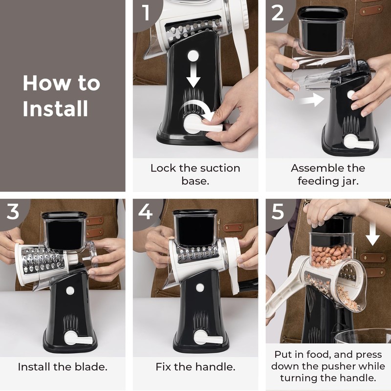 X Home 5-in-1 Rotary Cheese Grater, Upgraded Cheese Shredder with