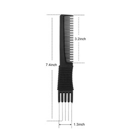 2 Pack Black Carbon Lift Teasing Combs with Metal Prong,Black Carbon Comb with Stainless Steel Lift for Hair Salon or Home Supplies (Style C)