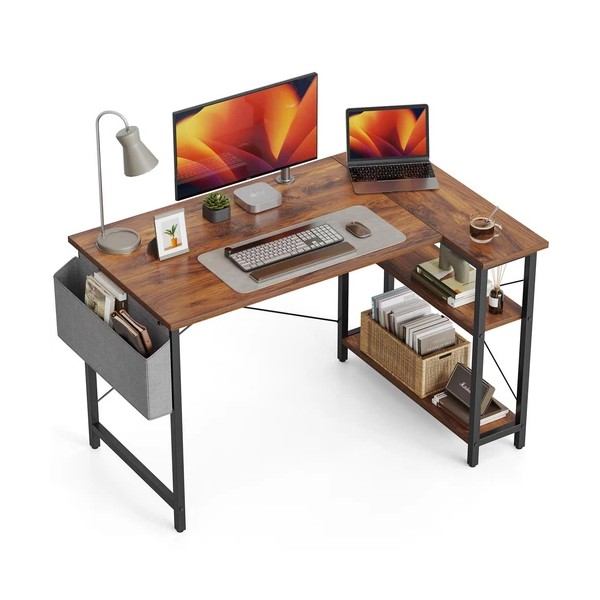 BANTI L Shaped Small Computer Desk with Storage Shelves 40
