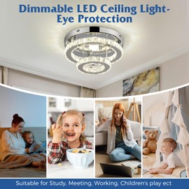 RHEAFON Crystal Ceiling Light Modern Crystal Chandeliers with Remote Control, LED 2 Layers Flush Mount Ceiling Light Fixture for Bedroom Hallway Kitchen Closet (Dimmable)