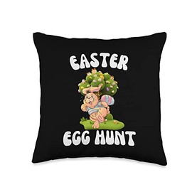 Bunnies Easter Egg Hunt - Bunny Easter Design Boys Girls Throw Pillow, 16x16, Multicolor