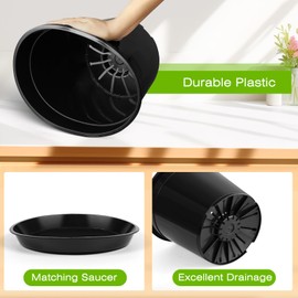FUIJOL 1/2/3/5/7 Gallon Plastic Pots for Plants with Tray, Large Nursery Pots for Plants with Drainage Holes, Sturdy Gallon Nursery Pots for Flowers, Ideal for Indoor and Outdoor Use (2Gallon-10PACK)