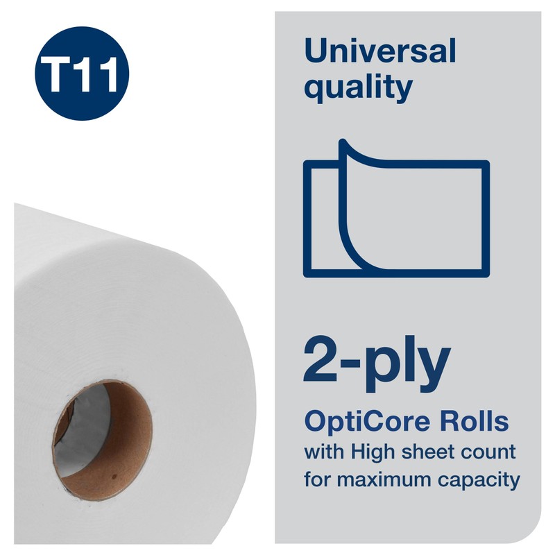 Tork OptiCore Mid-size Toilet Paper Roll White T11, Universal, 2-ply,