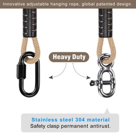 BeneLabel Tree Swing Ropes, Hammock Tree Swings Hanging Straps, Adjustable Extendable, for Outdoor Swings Hammock Playground Set Accessories, 3ft(40"), Raw White, 2 Pack