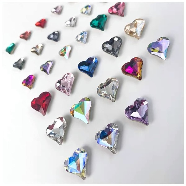32 piezas de diamantes de imitación 3D de corazón de melocotón torcido en 2 estilos, forma especial de corazón de melocotón con diamantes de imitación en la parte inferior puntiaguda de corazón de melocotón para decoración de uñas (8 colores)