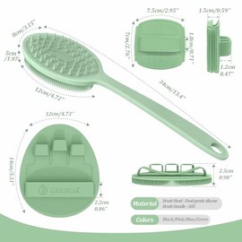 Juego de 3 guantes de silicona para la espalda y la cara y el baño, exfoliante suave con cabeza de doble cara y mango antideslizante, guante de baño d