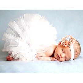 TradeWind Newborn Newborn Photo Sleeping Art Costume, Tutu, Pannier, Skirt, Hair Band, Commemorative Photo, Baby Shower, Centennial Celebration, First Grandchild Celebration (White)