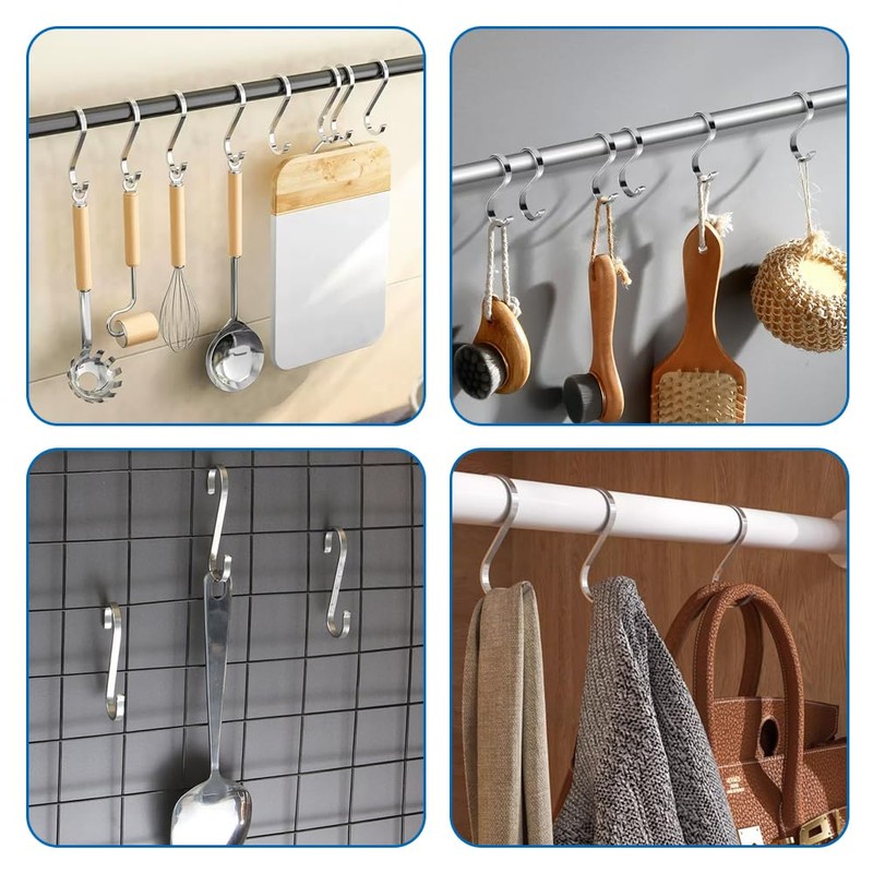 Pack of 20 S Hooks, Stainless Steel Flat Metal Hooks