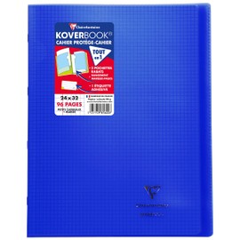 Clairefontaine - Ref 981622C - Koverbook Side Stapled Notebook (48 Sheets) - A4+ in Size, Square Ruling, Polypro Cover, 90gsm Brushed Vellum Paper - Navy Blue Cover