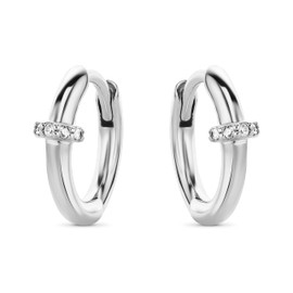 MIORE Hoop Earrings, 925 Sterling Silver, Stylish Huggie Earrings with Brilliant Zirconia Stones 0.10 Carat, Skin-friendly Silver Gold-Plated Earrings, 13 x 4.5 mm, Women's Jewellery from the