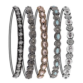 Rhinestone Hair Bands Elastic Bohemian Crystal Headband 5 Style Pearl Headbands for Women Ladies
