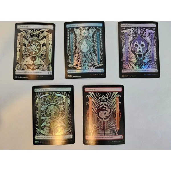FOIL Full Art Phyrexian Text Basic Land Set - Phyrexia