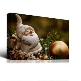 Cozy Christmas Gift Holiday Christmas Wall Decor - Christmas Gnome, Gold Ornament & Pinecones, Great for Festive CheerColor: multi color, Size: 36*24 inch
