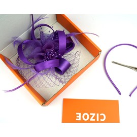 Cizoe Fascinators Hats for Women Derby Headpiece Tea Party Hats Feather Wedding Bridal Headware(5-Purple)
