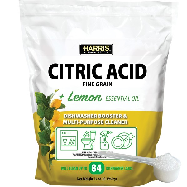 Harris Citric Acid Dishwasher Booster and Multipurpose Cleaner, 14oz, Cleans 84 Dishwasher Loads, with Scoop Included