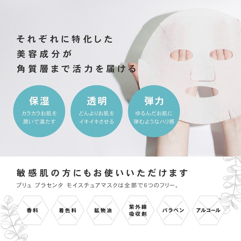 PLU (PLuS) Sheet Mask, Placenta, Moisturizing, Tightening (Made in Japan)