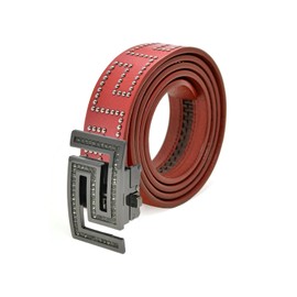 Barabas Men's Rhinestone Studded Greek Pattern Buckle Belts BK814 Black Shiny Red Black