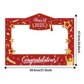 2025 Graduation Photo Booth Props, Grad Selfie Photo Booth Frame Black and Red with 15 Pcs Graduation Photo Booth Props for College Grad Party Supplies