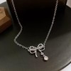 88flix Necklace Ribbon Silver Women's Ribbon Motif