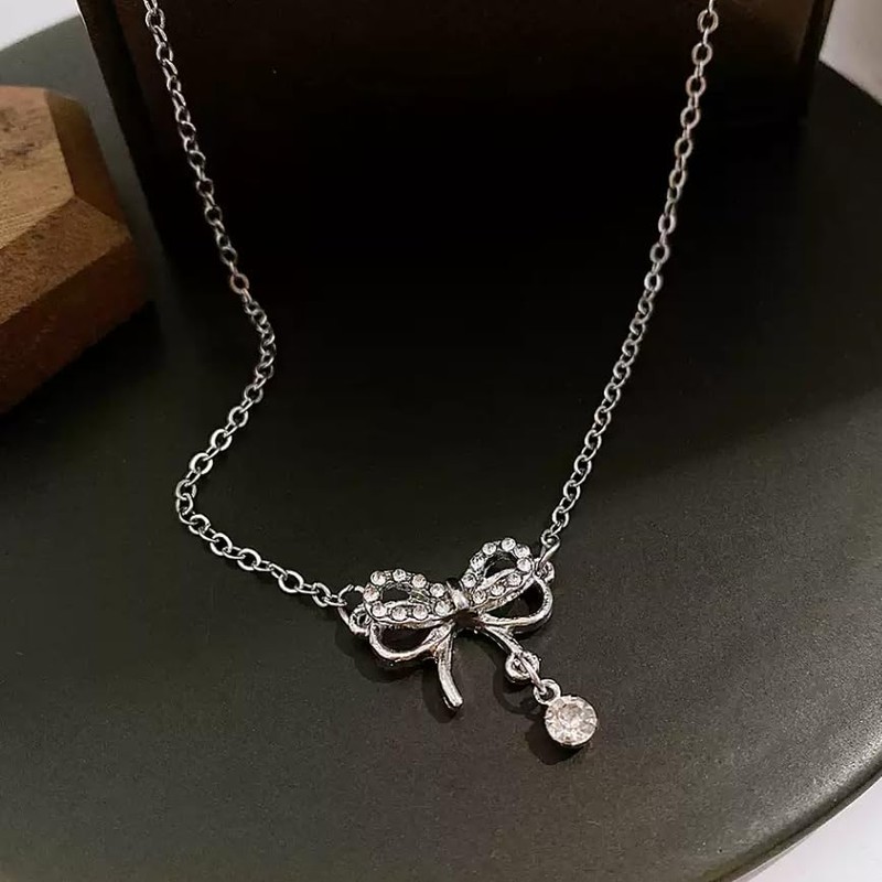 88flix Necklace Ribbon Silver Women's Ribbon Motif
