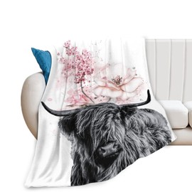 Highland Cattle Scottish Cow Soft Throw Blanket All Season Microplush Thick Warm Blankets Tufted Fuzzy Flannel Throws Blanket for Bed Sofa Couch 80"x60"