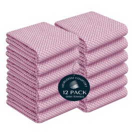 HEIRLOOM COMFORT Burgundy Wine Honeycomb Kitchen Towels 12 Pack, 16x26 Inch, 100% Cotton, Fast Dry, Ultra Absorbent, Soft & Washable Dish Cloths for Home, Restaurants, Cooking & Cleaning