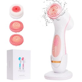 Cepillo de Limpieza Facial, Exfoliador de Doble Rotación Impermeable con 3 Cabezas de Cepillo y 2 Velocidades Ajustables, Cepillos Faciales Exfoliante