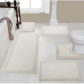 Home Weavers Luxury Collection 100% Reversible Cotton Bathroom Rugs Set, Washable Rug, Extra Soft and Absorbent Bath Rug, Bath Mat Set, Bath Floor Mat Non Slip, 5 Piece Set with Runner, Ivory