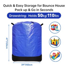 Heavy Duty Water-Resistant Inflatable Bounce House Storage Bag with Drawstring, Flat 39" x 47", for Residential & Commercial Use-Blue