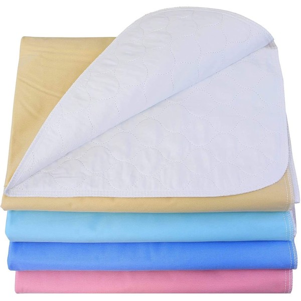 4 Pack - 34x36 Waterproof Reusable Incontinence Underpads/Washable Incontinence Bed Pads - Green, Tan, Pink and Blue - Great for Adults, Kids and Pets