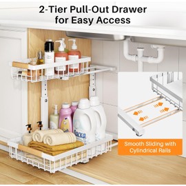PXRACK Under Sink Organizer,1 Pack,2 Tier Metal Slide out Sink Shelf Pull out Cabinet Organizer Drawers, Under Sink Organizers and Storage for Kitchen Bathroom Pantry Closet Cabinet